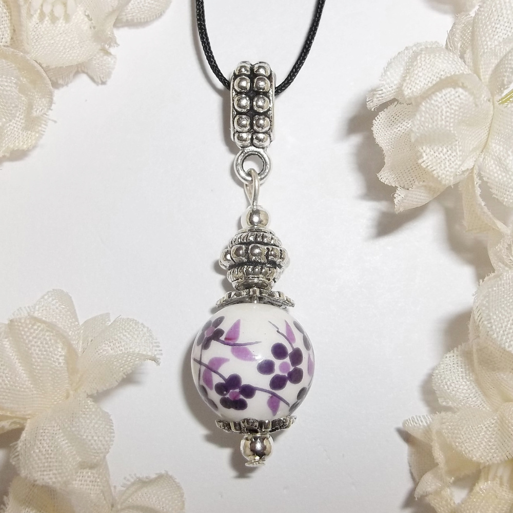 Necklace, Pendant, Purple Necklace, Flower Necklace, Necklace, Pendant 7980